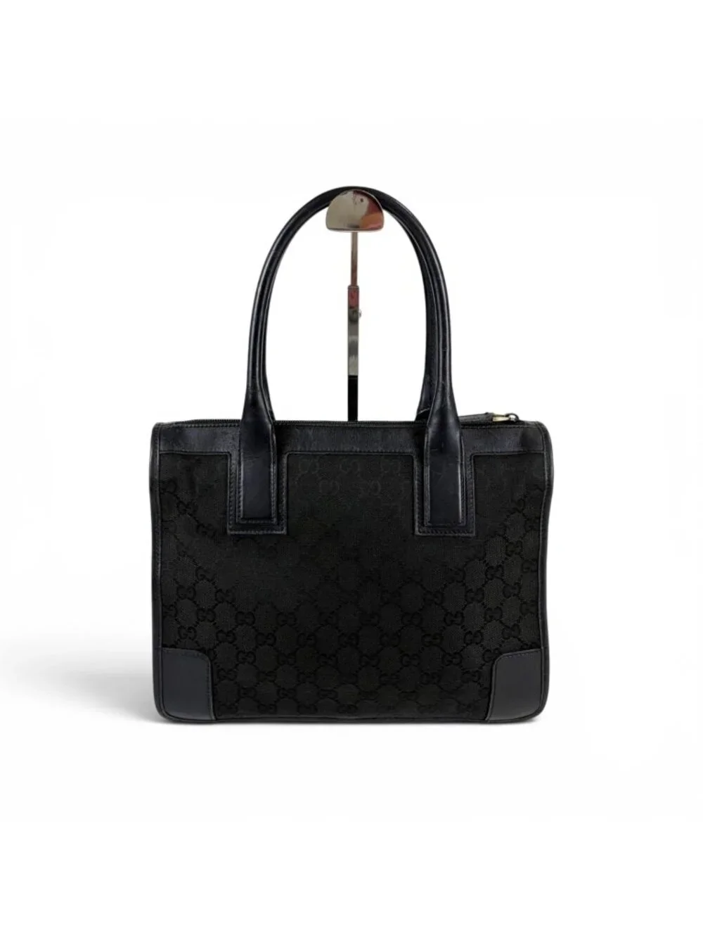 Gucci GG Canvas Tote Leather Black Shoulder Handbag